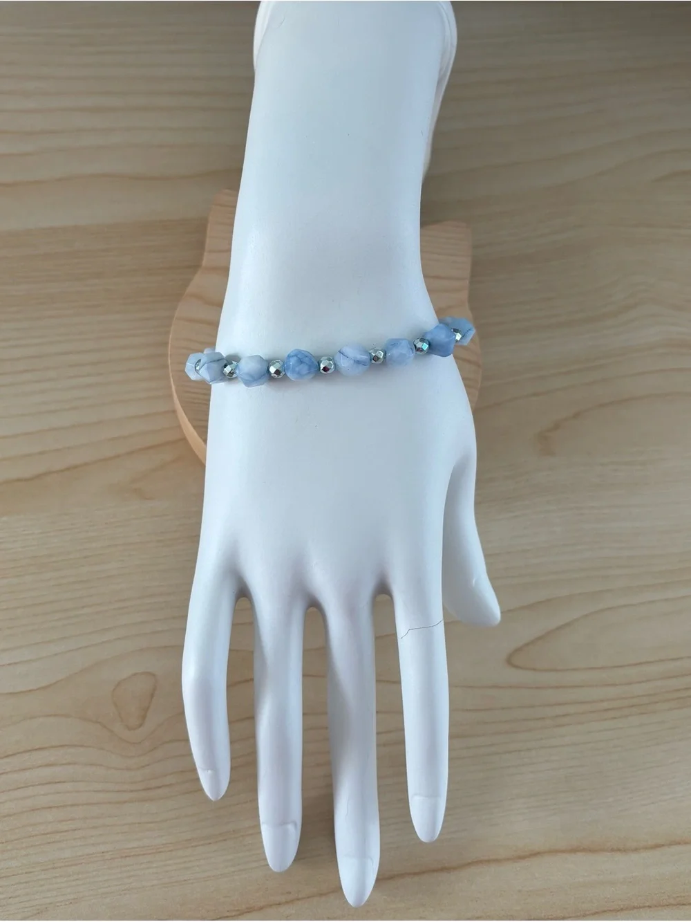 Blue Chalcedony & Blue Hematite Bracelet with Tree of Life